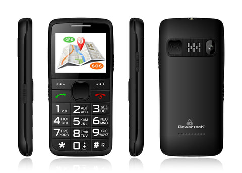POWERTECH Mobile Phone Sentry GPS, SOS Call, Dual Sim, with flashlight, black