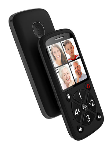 POWERTECH Mobile Phone Aid + 4 Call Numbers with Flashlight, FM Radio, Black